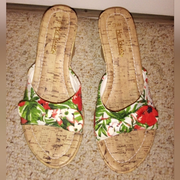 Hot tomato floral wedge sandals women's 7.5M - Picture 2 of 5